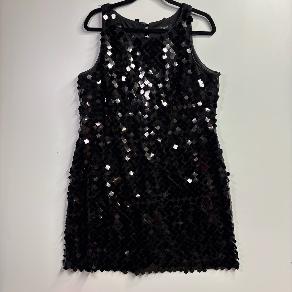 White House Black Market Sleeveless Black Sequin Mini Dress - Size: 14
